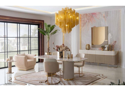 Luxury Design Dining room Set Dining table 4x Chairs Sideboard Mirror Furniture