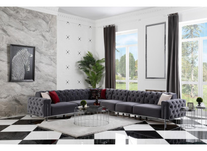 Modern Corner sofa L-shape Living room Gray Color Wood Textile Couches