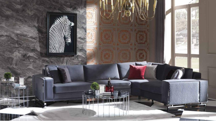 Luxury corner sofa L-shape gray corner suite textile sofa couches design sofa