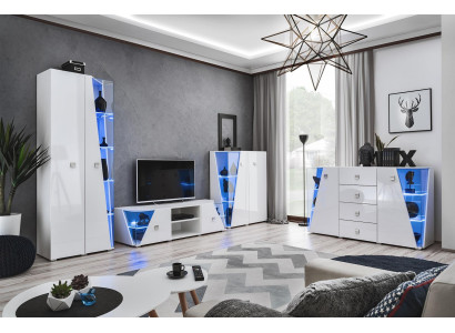 Luxury Living room Set White Wall unit 2x Display case Modern TV Lowboard Suite 3 pcs