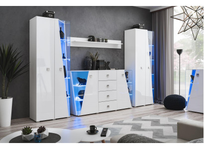 White Suite 4 pcs Wall unit Luxury Furniture Living room Set Chest of drawers new