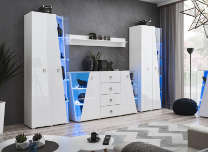 White Suite 4 pcs Wall unit Luxury Furniture Living room Set Chest of drawers new