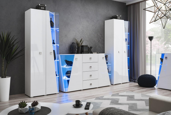 Luxury Chest of drawers White 2x Display case Wall unit Living room Set Wood Modern Furniture