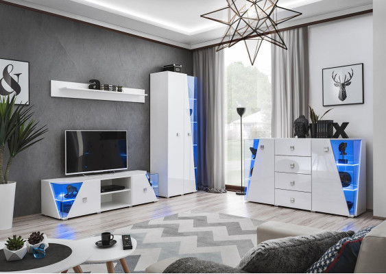 Wall unit Modern White TV Lowboard Living room Display case Suite 4 pcs. new