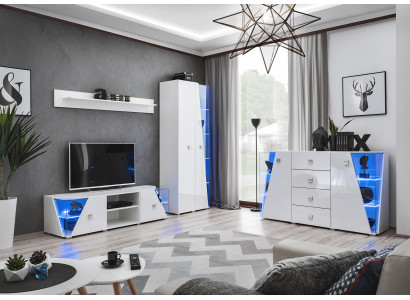 Wall unit Modern White TV Lowboard Living room Display case Suite 4 pcs. new
