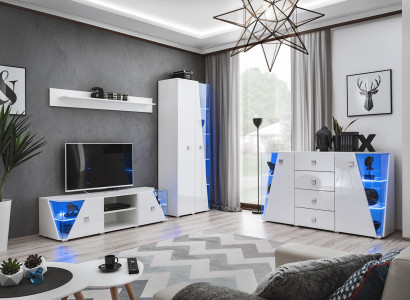 Wall unit Modern White TV Lowboard Living room Display case Suite 4 pcs. new