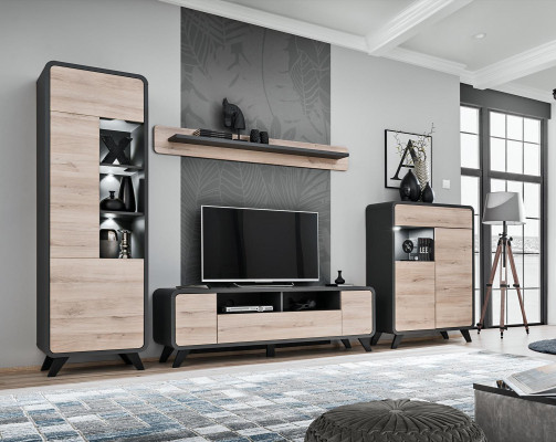 Living room Set Wall shelf TV lowboard wooden furniture 2x Display case Wall unit new