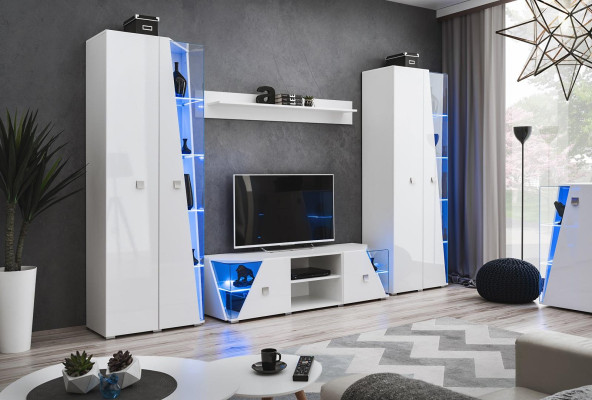 Suite Wall unit Luxury White Living room TV Lowboard Display case Modern Furniture