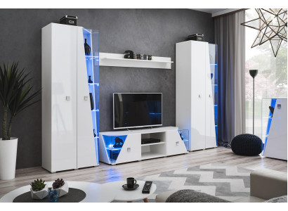 Suite Wall unit Luxury White Living room TV Lowboard Display case Modern Furniture