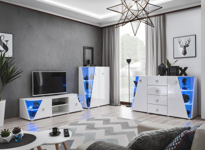 TV Lowboard Wall unit Living room Modern Furniture Lowboard White Display case
