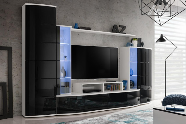 Black Wall unit Living room Luxury Set Display case TV Stand Wood Furniture new