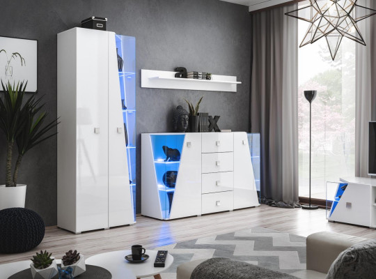 Luxury Wall unit Set Chest of drawers Living room Display case Wood Furniture Wall shelf 3 tl