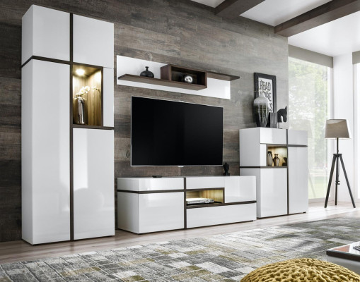 Modern wall unit set 4 pieces Living room White Wood Furniture Wardrobe TV lowboard