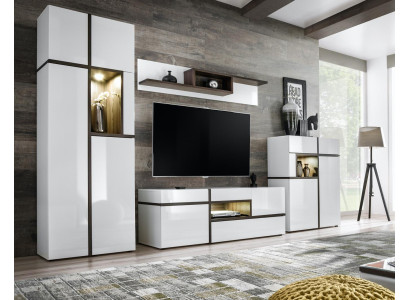 Modern wall unit set 4 pieces Living room White Wood Furniture Wardrobe TV lowboard