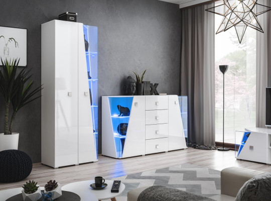 Modern Living room Set Luxury Chest of drawers Wall unit Display case new Furniture White