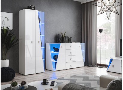 Modern Living room Set Luxury Chest of drawers Wall unit Display case new Furniture White