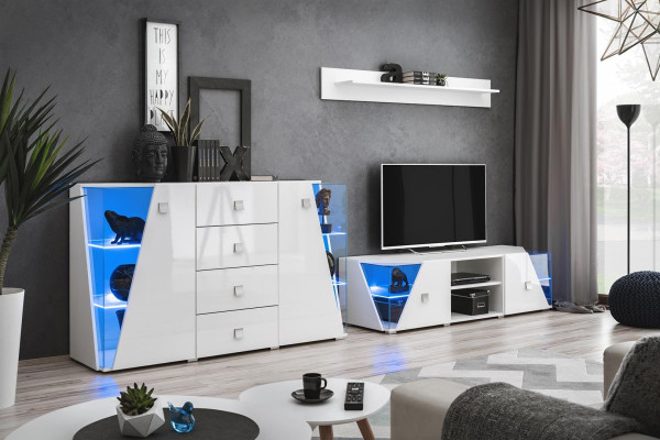 Living room Furniture Set Wall unit TV Lowboard Shelf Wood Luxury Chest of drawers new
