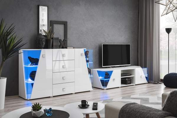 White TV Lowboard Furniture Suite Chest of drawers Wall unit Living room Set Modern