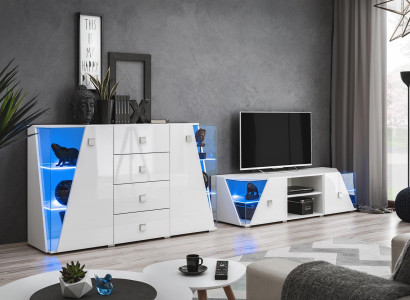 White TV Lowboard Furniture Suite Chest of drawers Wall unit Living room Set Modern