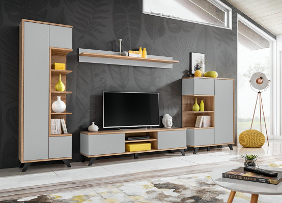 Living room set bookshelf TV lowboard wall shelf living walls wood furniture set 4 pieces.