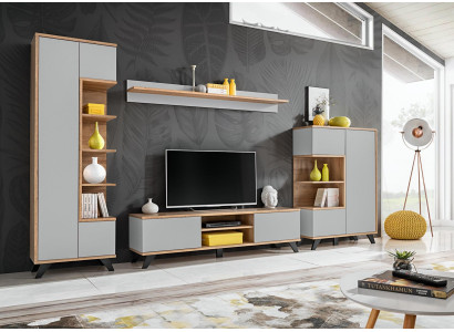 Living room set bookshelf TV lowboard wall shelf living walls wood furniture set 4 pieces.
