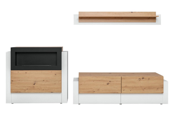 Designer White Wall unit Luxury Chest of drawers with Kamin Furnishings Living room furniture