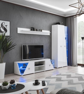 Wall unit Suite TV Lowboard Display case Living room Wood Furniture White Luxury