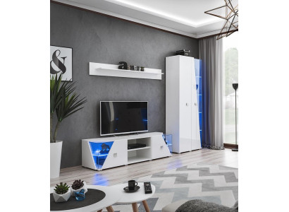Wall unit Suite TV Lowboard Display case Living room Wood Furniture White Luxury