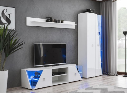Wall unit Suite TV Lowboard Display case Living room Wood Furniture White Luxury