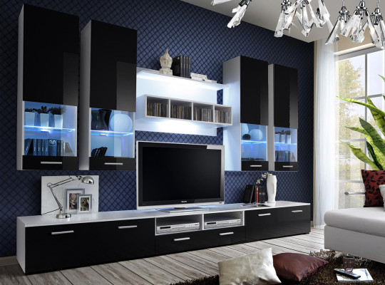 Wall unit Black Furniture Living room Designer Luxury TV Stand Wood Wall shelf