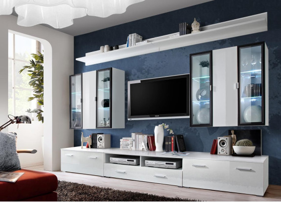 Living room furniture Set Designer Wall unit Furnishings wall cabinet White