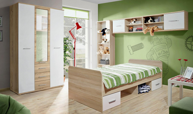Childrens room Set Bed Bedside table Designer Wardrobe Modern Furnishings 4pcs
