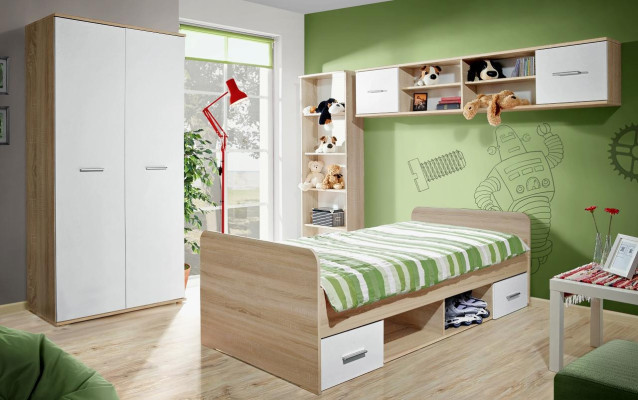 Childrens room Complete Bed Wardrobe Bookshelf Wall shelf Set 5 pcs