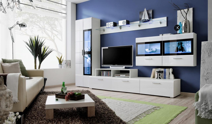 Wall unit Luxury Set Living room TV Stand Display case Wood wall cabinet new
