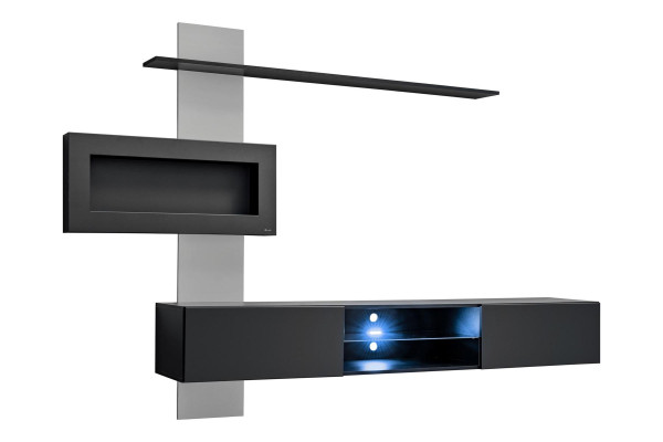 Black Wall unit with fireplace Living room Designer Modern Furniture TV Stand