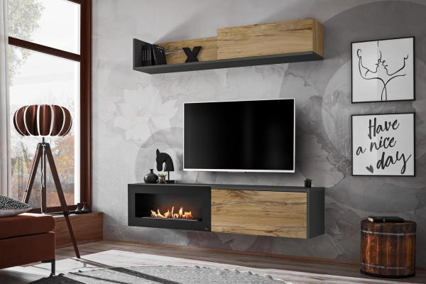 Wall unit tv Furniture Living room Shelf TV Stand with FireplaceModern Wood Brown