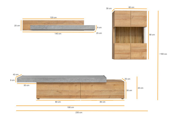 Living room Wall unit Modern Designer TV lowboard wall cabinet new