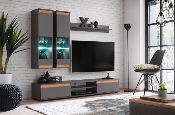 Luxury Wall unit tv stand Wood Designer Living room Gray Furniture wall cabinet