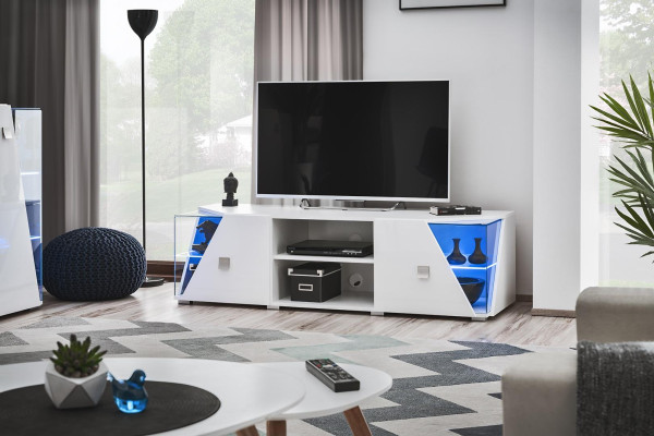 Wall unit TV Stand Wood Luxury Modern Furniture White Living room new