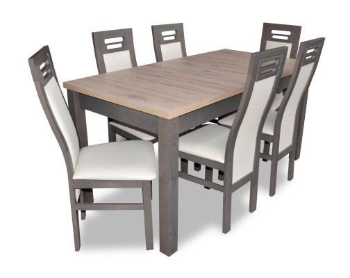 Real wood armchair furniture wood table seat dining room 6x chairs 7 pieces. Set suite