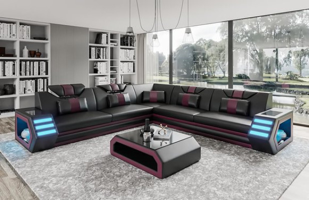 Living landscape leather sofa couch upholstery corner sofa sofa big XXL sofa set