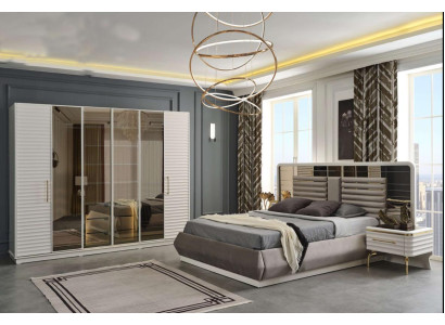 Modern double bed 2x bedside tables wardrobe bedroom set 4 pieces