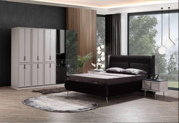 Modern Black and White Bedroom Furniture Upholstered bed Bedside tables 4pcs