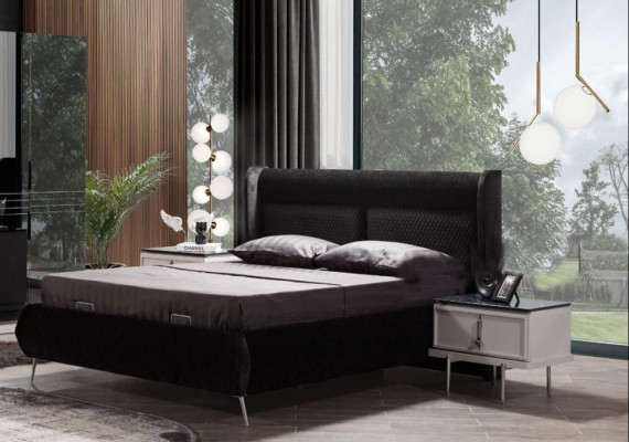 Modern Black and White Bedroom Furniture Upholstered bed Bedside tables 4pcs