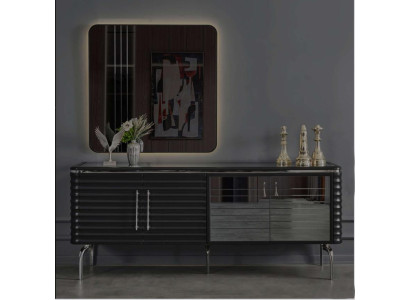 Stylish Dining room Suite Luxury Black Sideboard Mirror Wooden Furniture