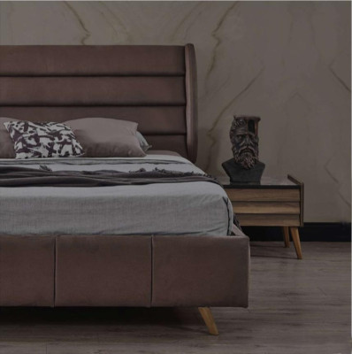 Modern Bedroom Furniture Upholstery Double bed Wood Bedside tables Wardrobe