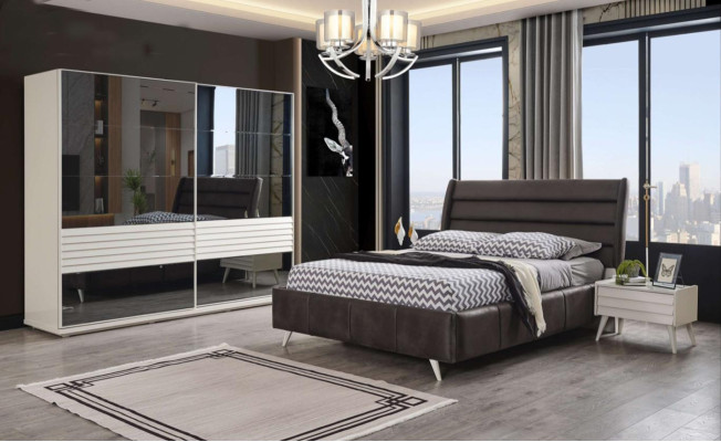 Bedroom Furniture Glass Cabinet Designer Double bed Wood Bedside tables 4pcs