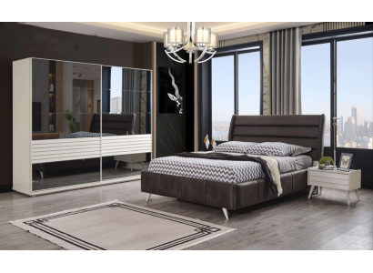 Bedroom Furniture Glass Cabinet Designer Double bed Wood Bedside tables 4pcs