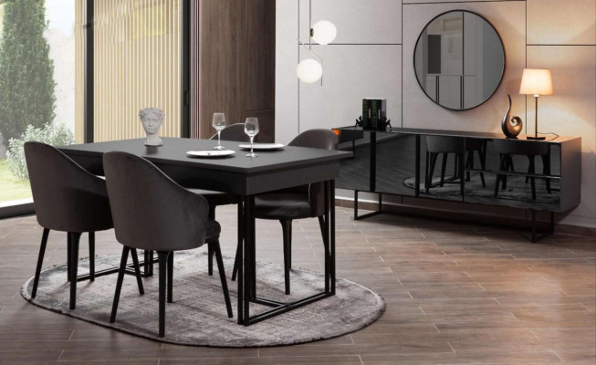Black noble dining room wooden furniture designer dining table sideboard chairs