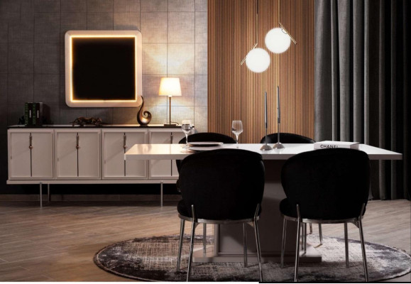 Dining room Suite Modern set Dining table 4x upholstered chairs Sideobard 7 pieces